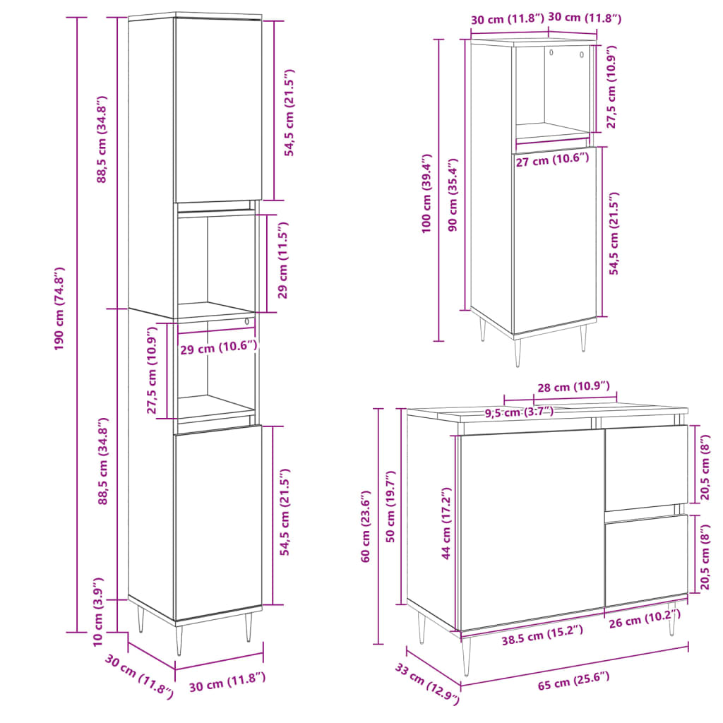 Ensemble de meubles de salle de bain 3 pcs chêne sonoma