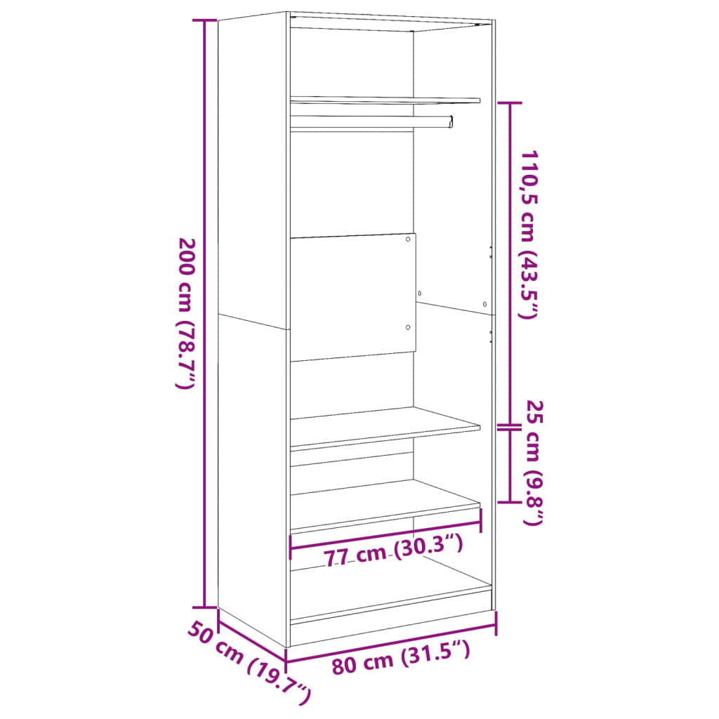 Garde-robe sonoma gris 80x50x200 cm bois d'ingénierie - XIOS