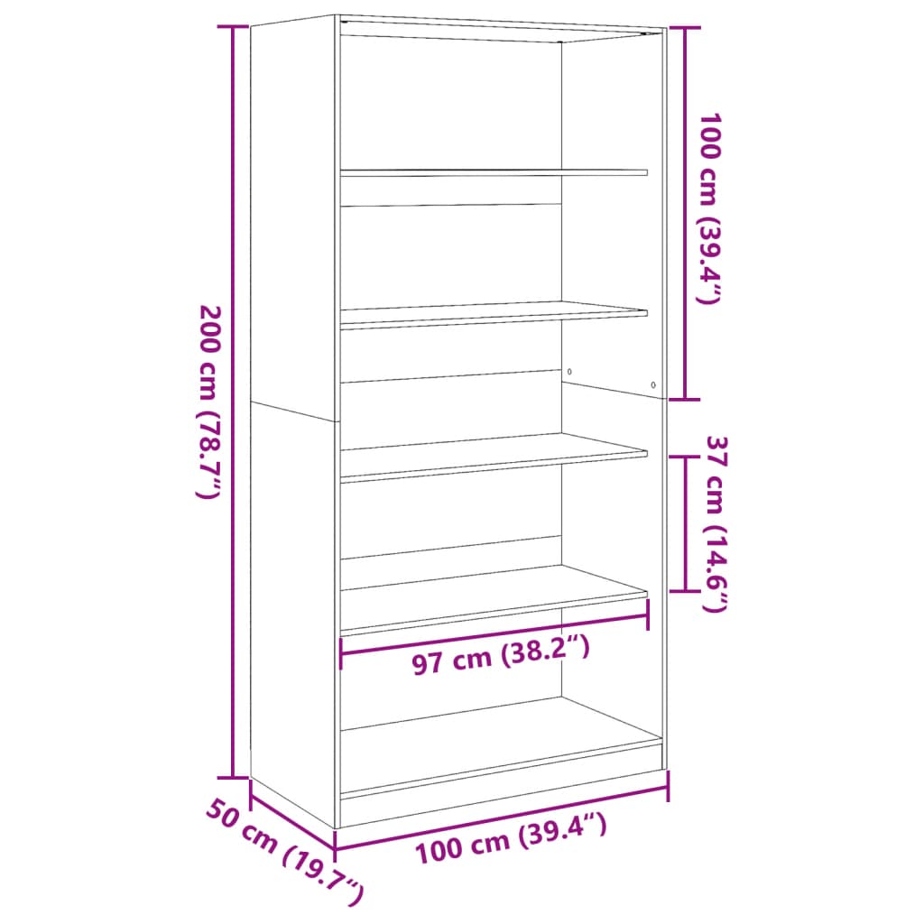 Garde-robe vieux bois 100x50x200 cm bois d'ingénierie - XIOS