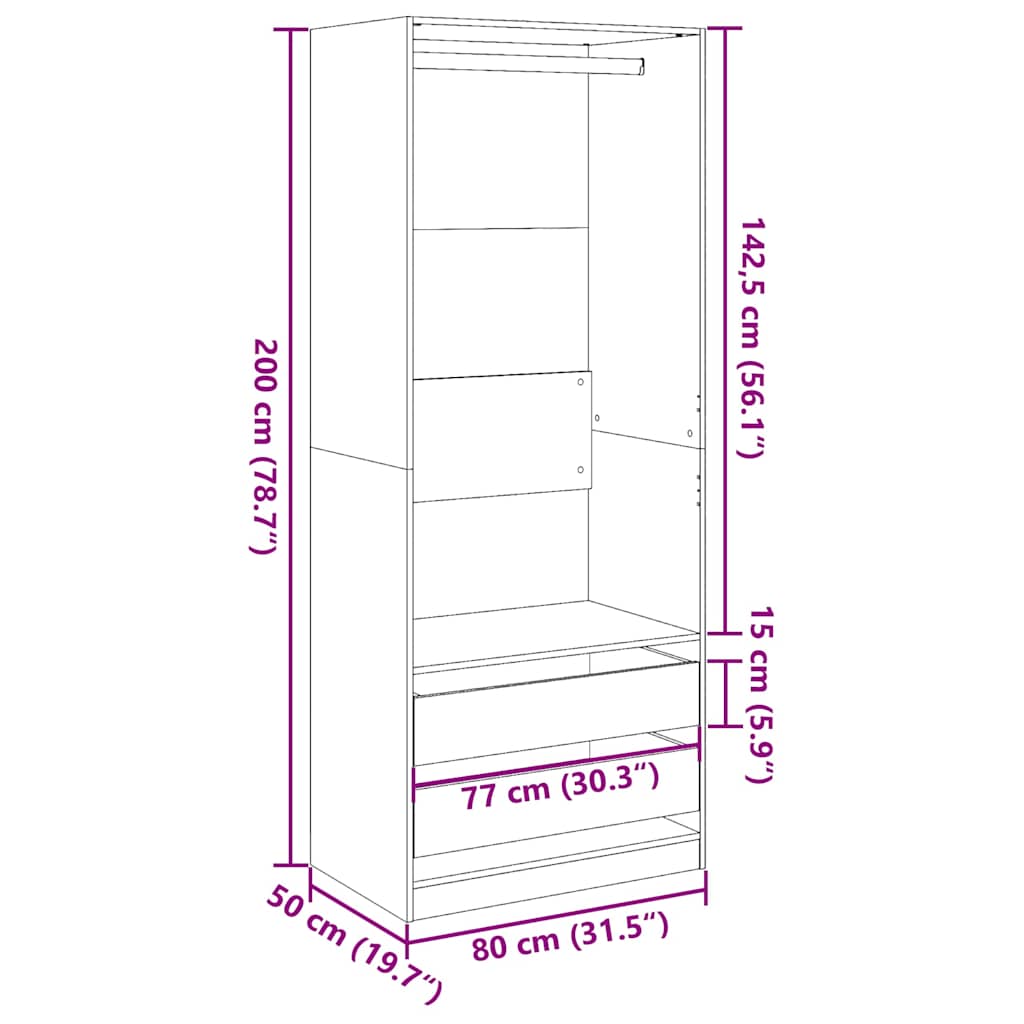 Garde-robe vieux bois 80x50x200 cm bois d'ingénierie - XIOS