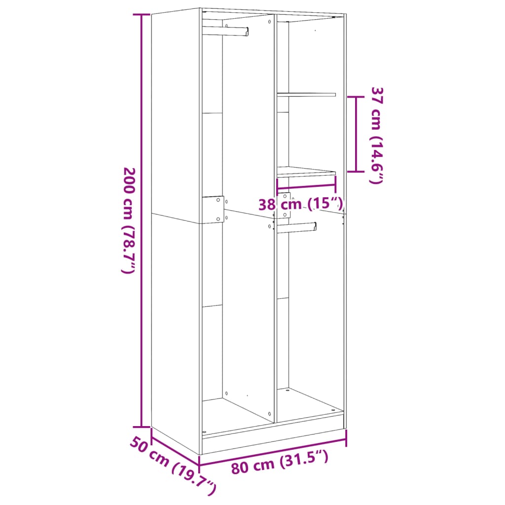 Garde-robe blanc 80x50x200 cm bois d'ingénierie - XIOS