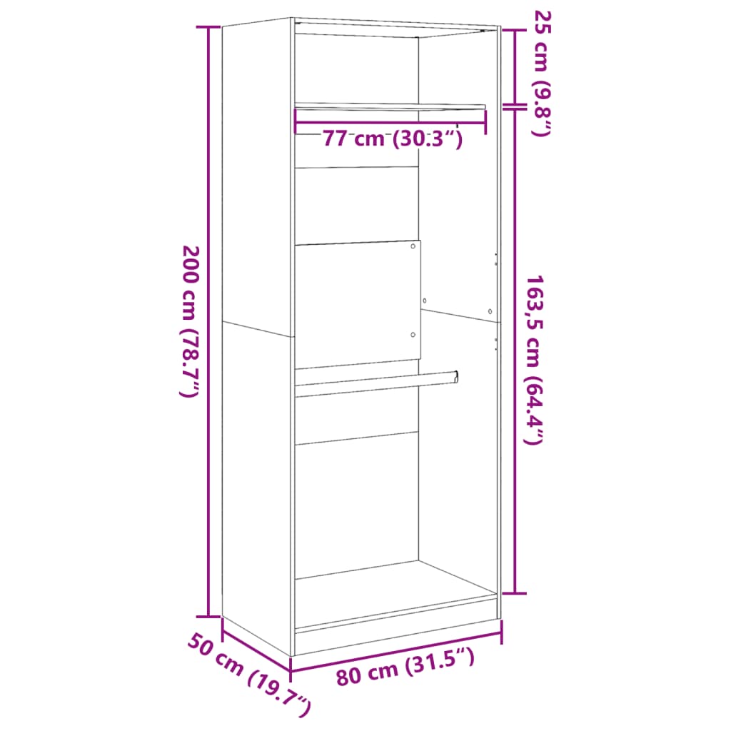 Garde-robe vieux bois 80x50x200 cm bois d'ingénierie - XIOS