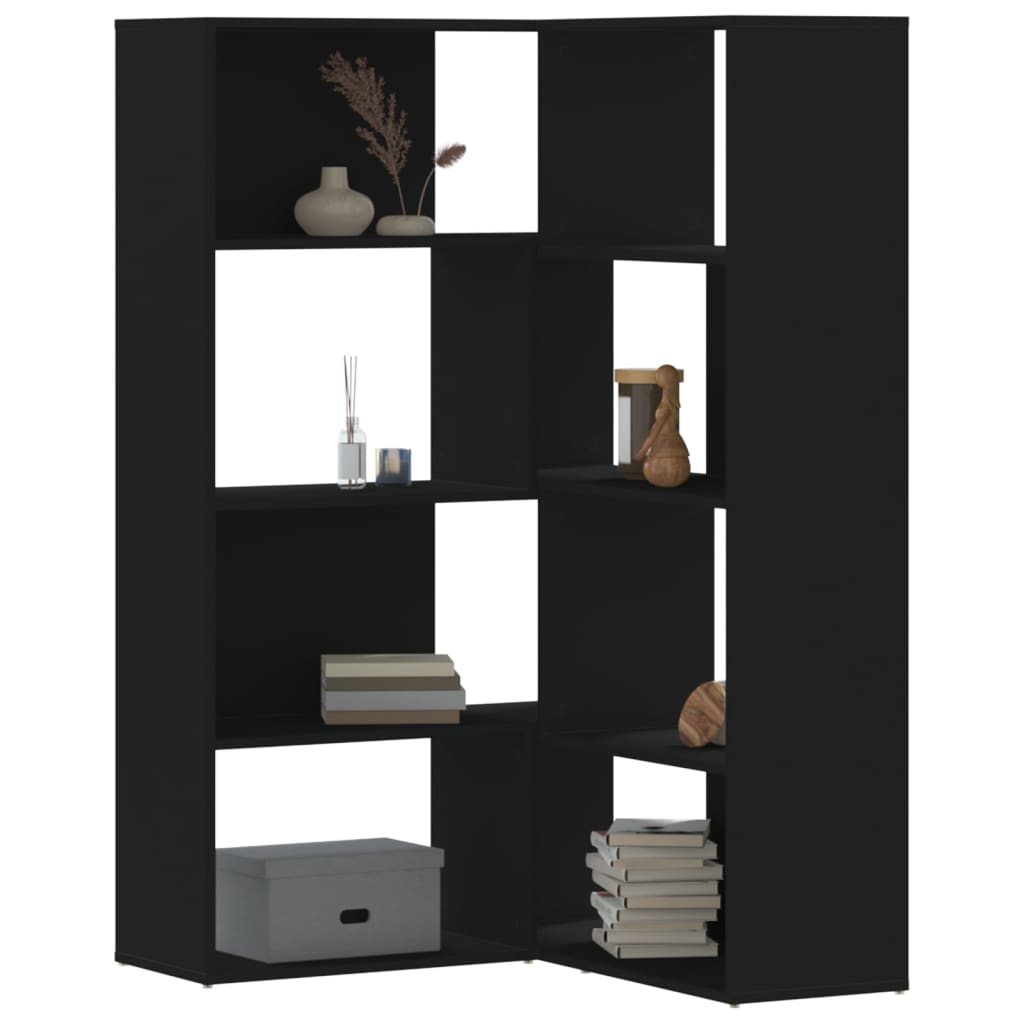 Bibliothèque d'angle à 4 niveaux noir bois d'ingénierie - XIOS
