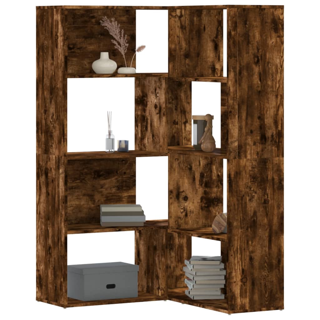 Bibliothèque d'angle à 4 niveaux chêne fumé bois d'ingénierie - XIOS