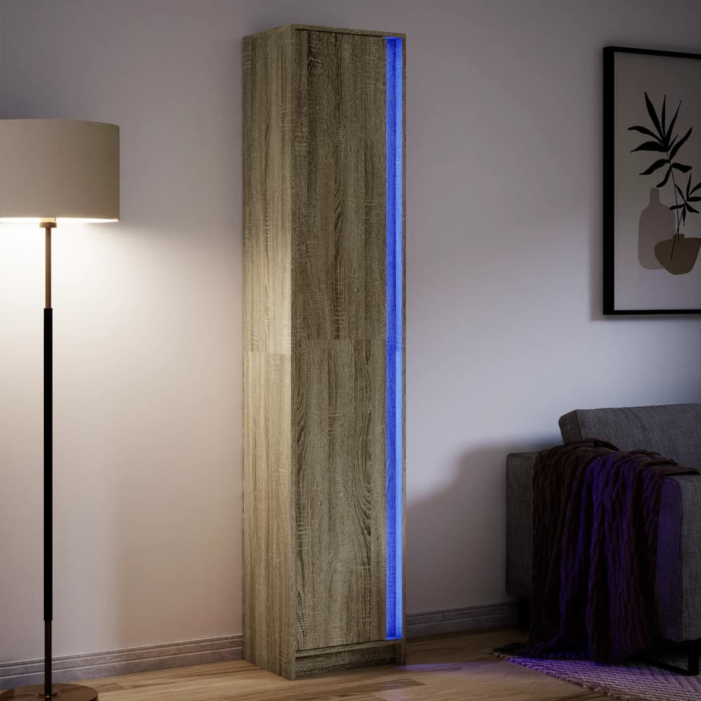 Buffet haut LED chêne sonoma 41,5x32,5x200 cm bois d’ingénierie - XIOS