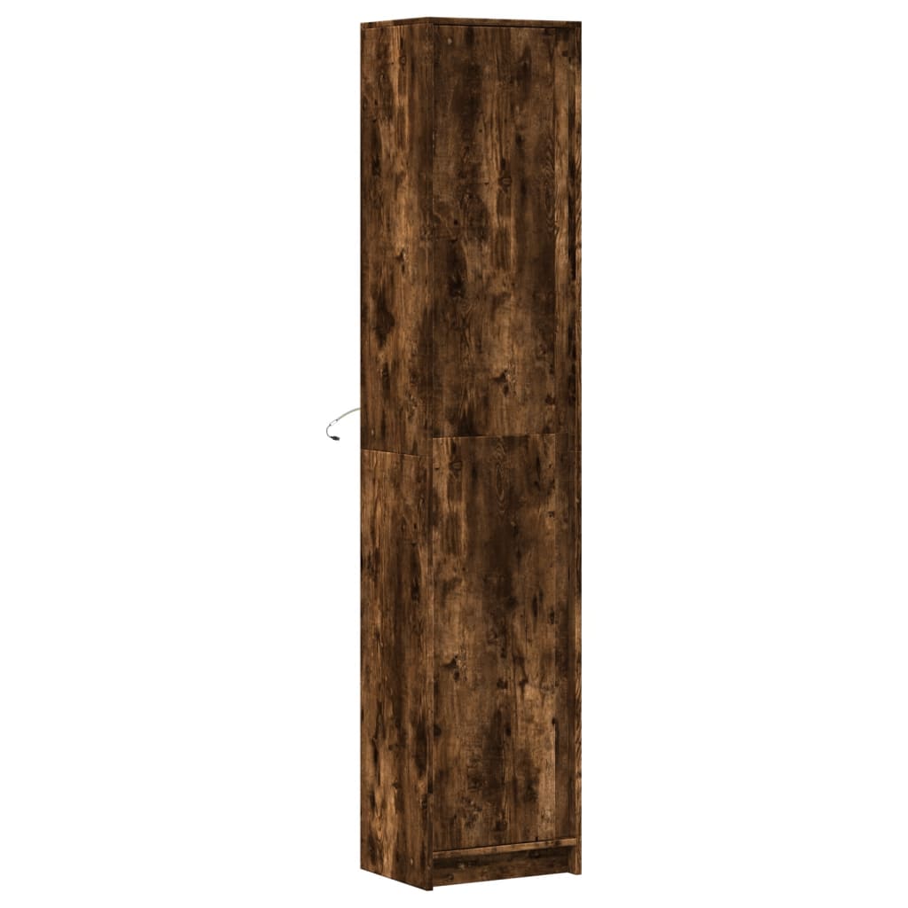 Buffet haut LED chêne fumé 41,5x32,5x200 cm bois d’ingénierie - XIOS
