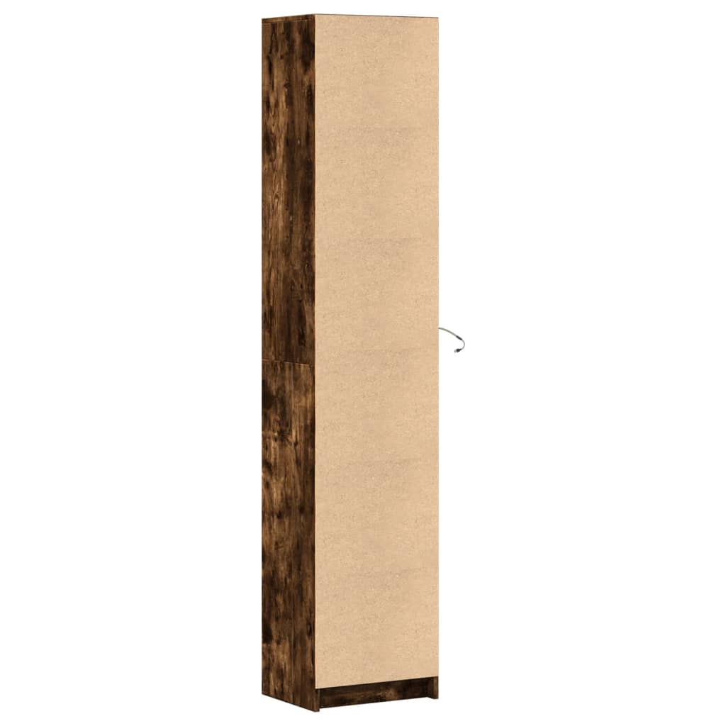 Buffet haut LED chêne fumé 41,5x32,5x200 cm bois d’ingénierie - XIOS