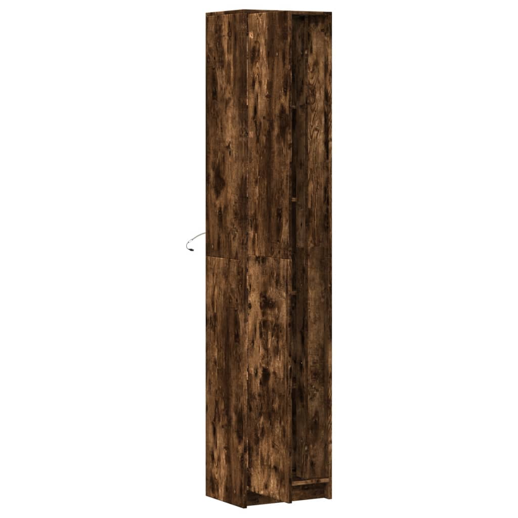 Buffet haut LED chêne fumé 41,5x32,5x200 cm bois d’ingénierie - XIOS