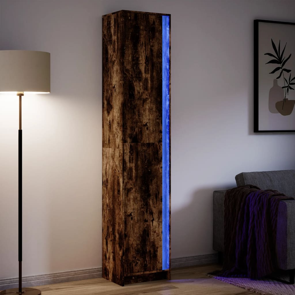 Buffet haut LED chêne fumé 41,5x32,5x200 cm bois d’ingénierie - XIOS