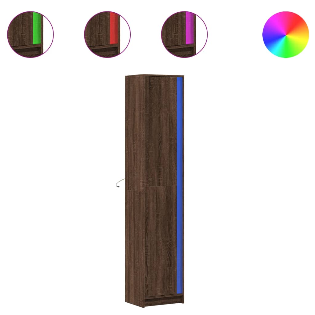 Buffet haut LED chêne brun 41,5x32,5x200 cm bois d’ingénierie - XIOS