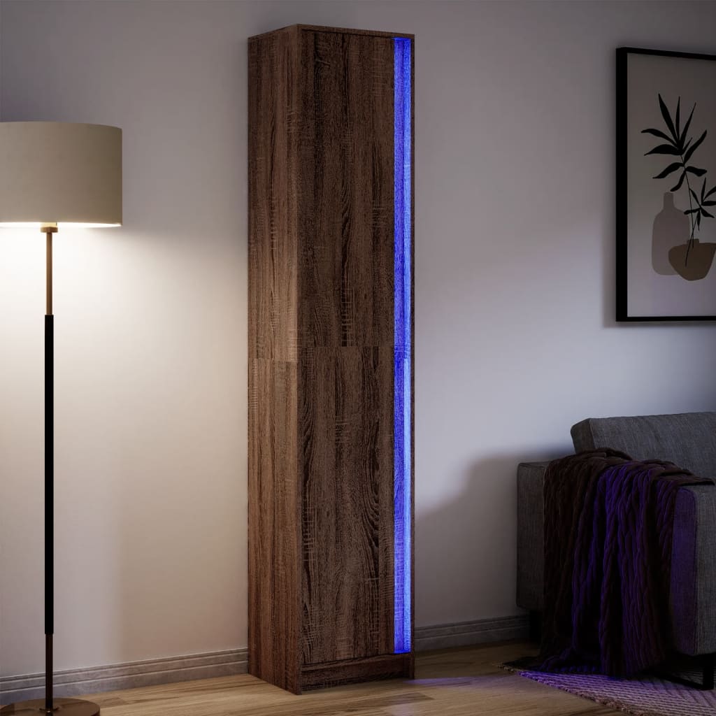 Buffet haut LED chêne brun 41,5x32,5x200 cm bois d’ingénierie - XIOS