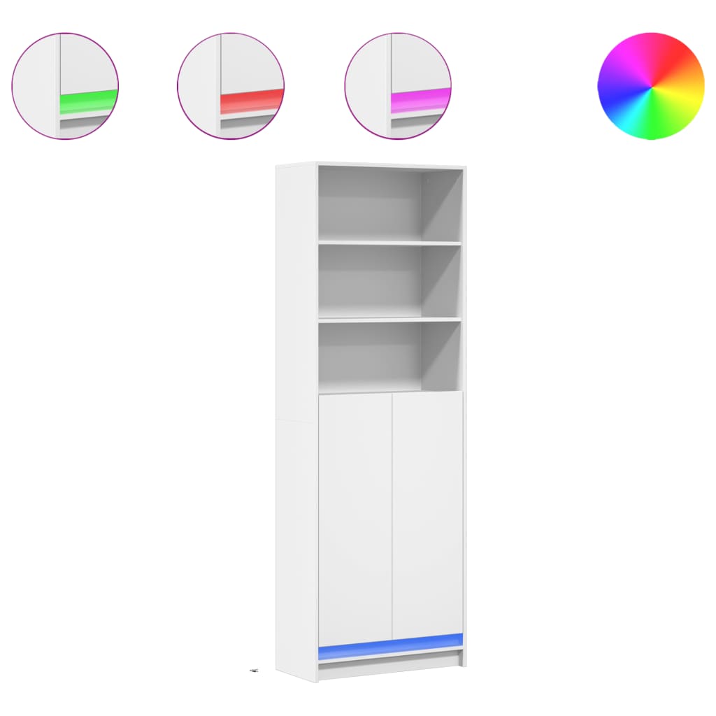 Buffet haut avec LED blanc 69x32,5x200 cm bois d’ingénierie - XIOS