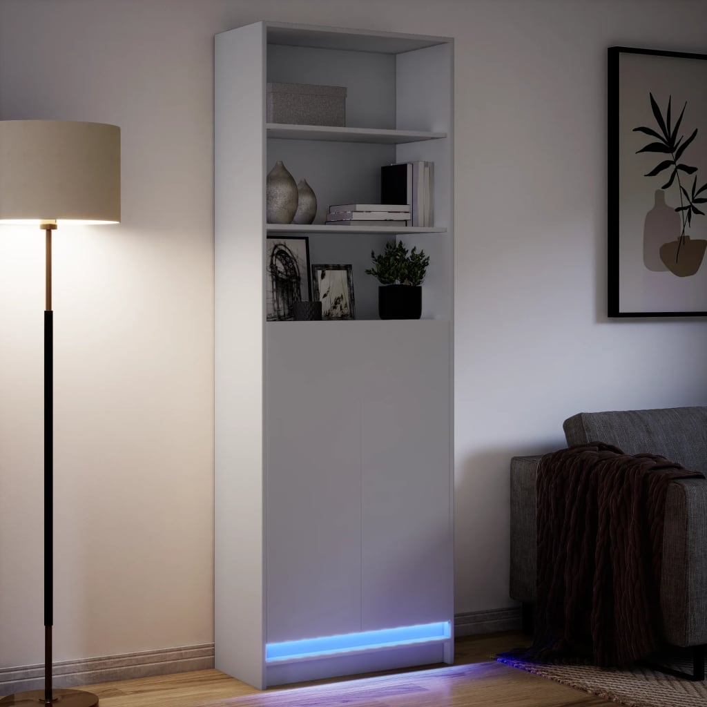 Buffet haut avec LED blanc 69x32,5x200 cm bois d’ingénierie - XIOS