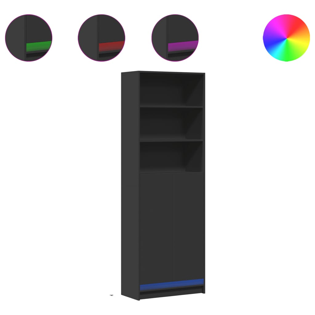 Buffet haut avec LED noir 69x32,5x200 cm bois d’ingénierie - XIOS