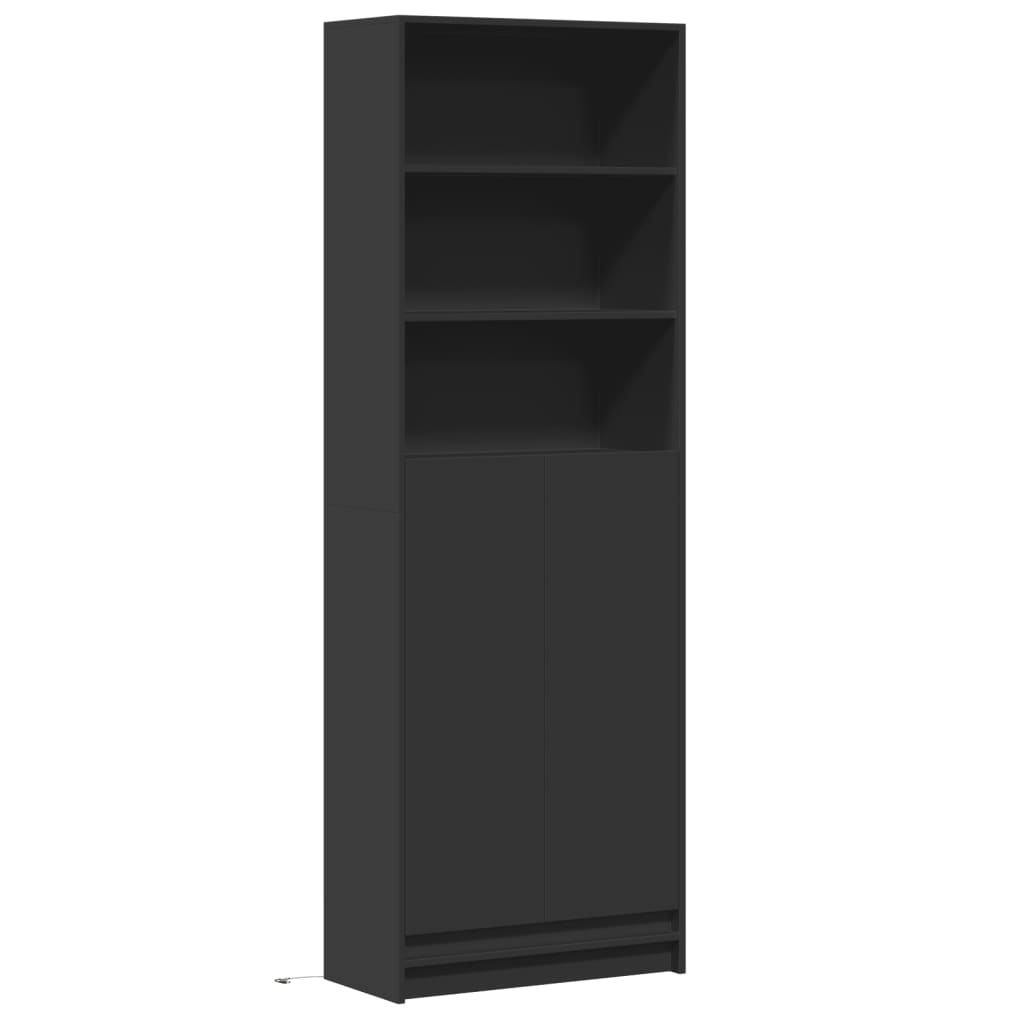 Buffet haut avec LED noir 69x32,5x200 cm bois d’ingénierie - XIOS