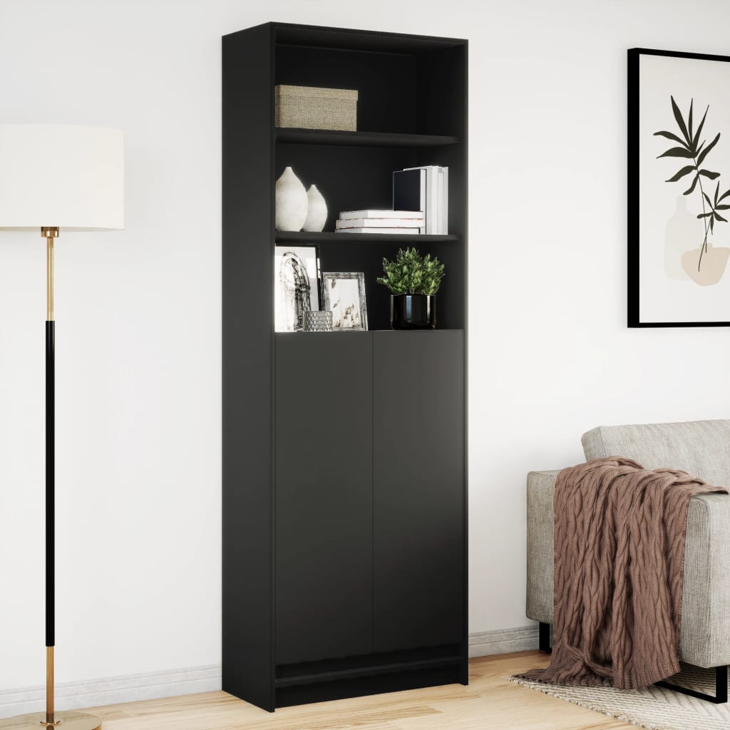 Buffet haut avec LED noir 69x32,5x200 cm bois d’ingénierie - XIOS