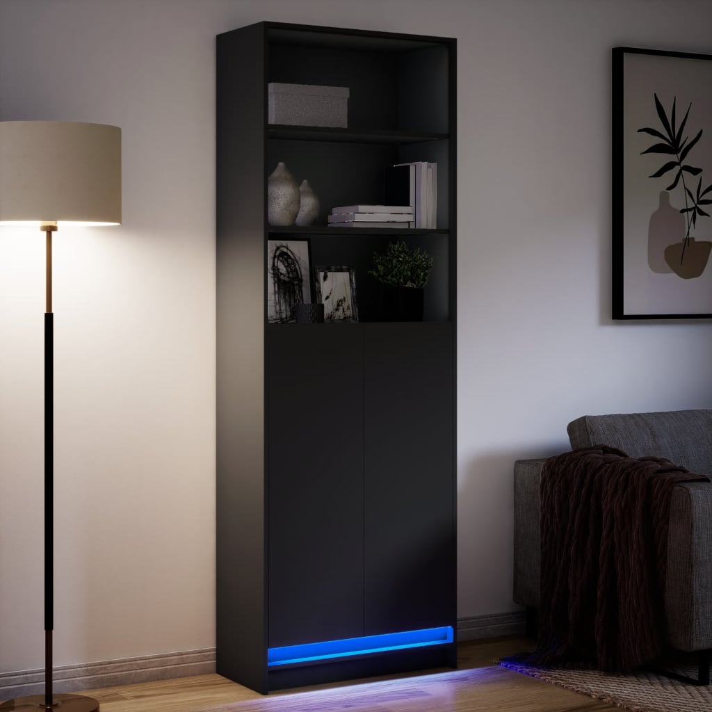 Buffet haut avec LED noir 69x32,5x200 cm bois d’ingénierie - XIOS