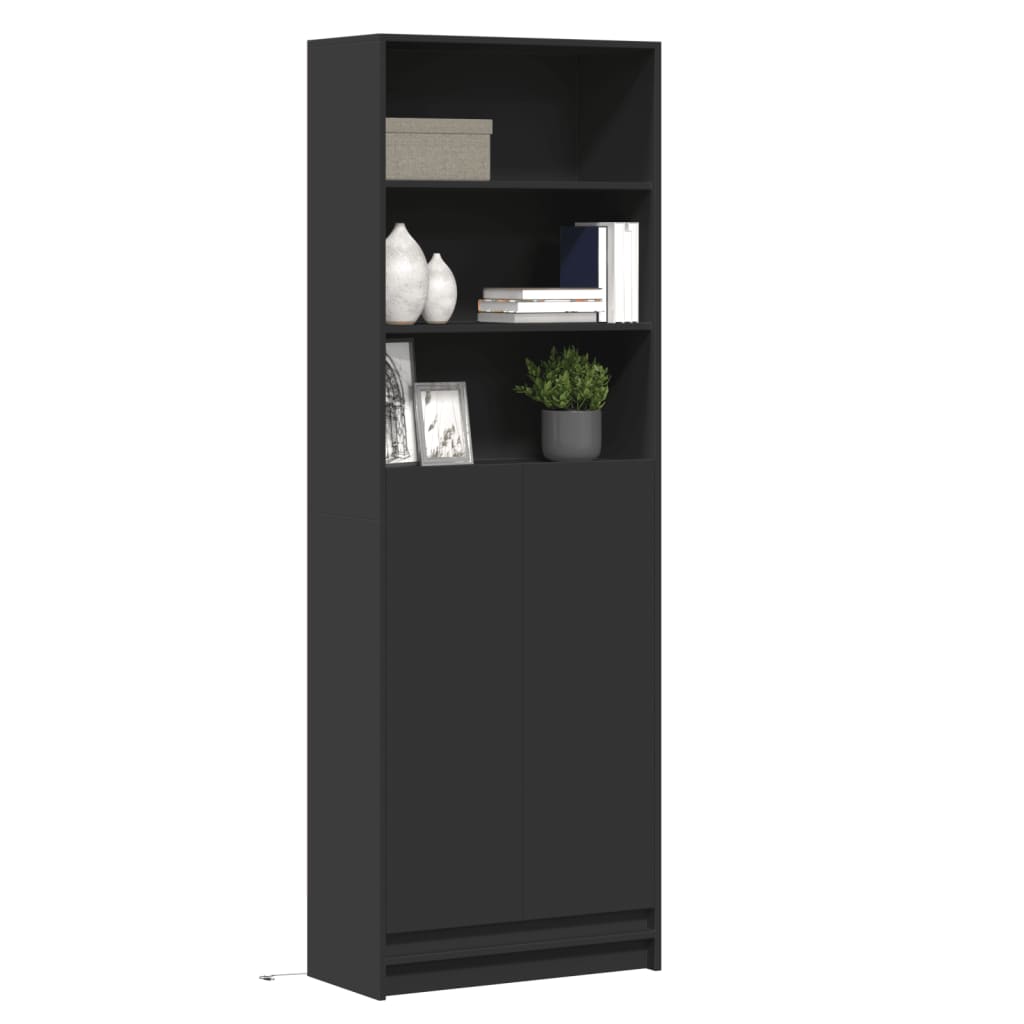 Buffet haut avec LED noir 69x32,5x200 cm bois d’ingénierie - XIOS
