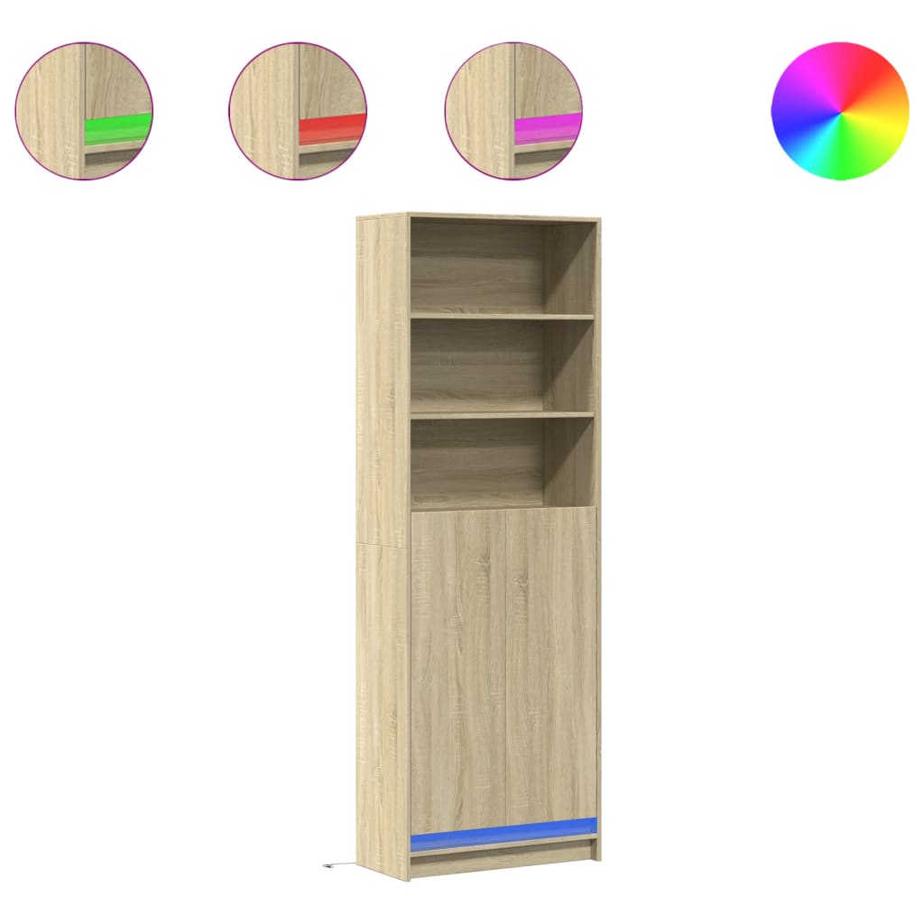 Buffet haut LED chêne sonoma 69x32,5x200 cm bois d’ingénierie - XIOS