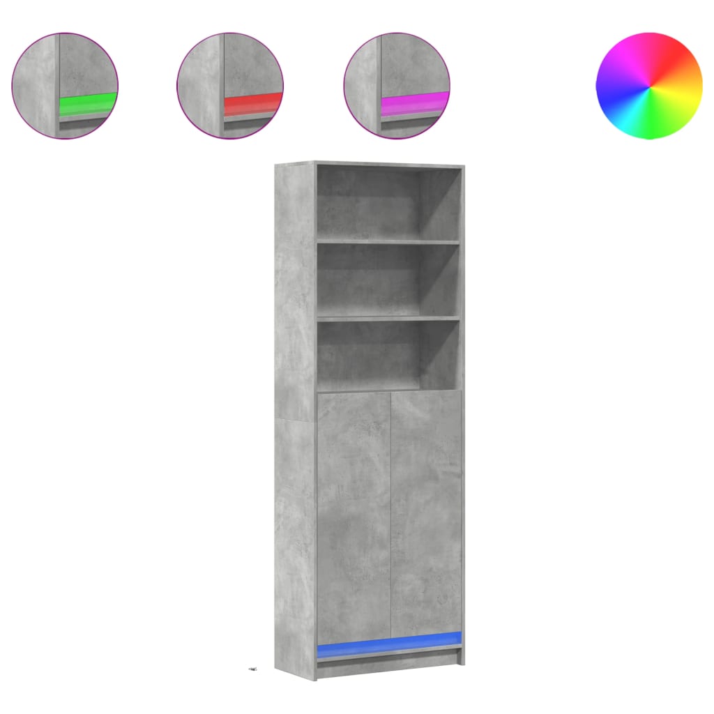 Buffet haut avec LED gris béton 69x32,5x200cm bois d’ingénierie - XIOS