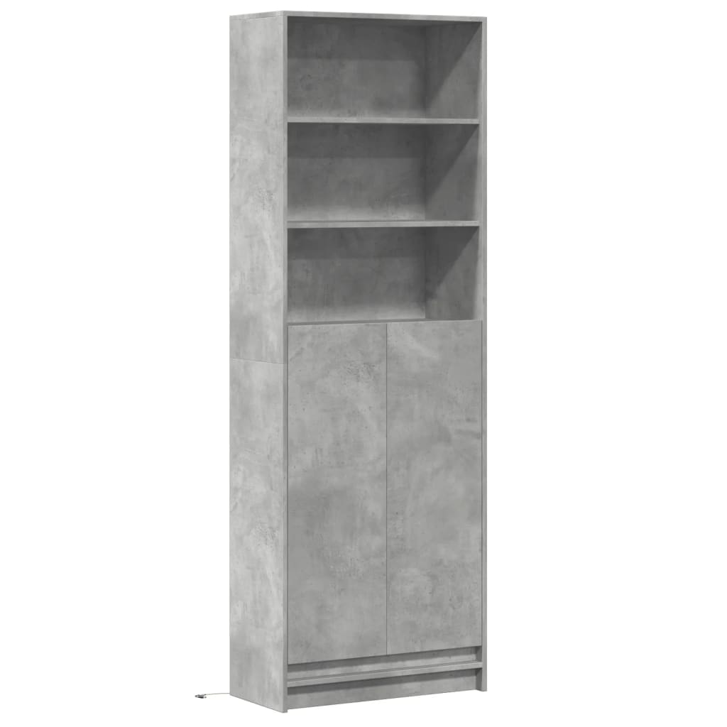 Buffet haut avec LED gris béton 69x32,5x200cm bois d’ingénierie - XIOS