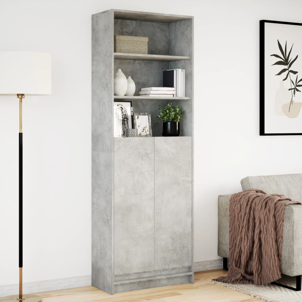 Buffet haut avec LED gris béton 69x32,5x200cm bois d’ingénierie - XIOS