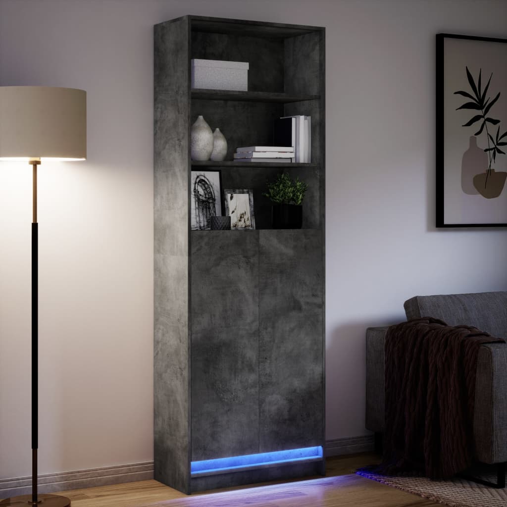 Buffet haut avec LED gris béton 69x32,5x200cm bois d’ingénierie - XIOS
