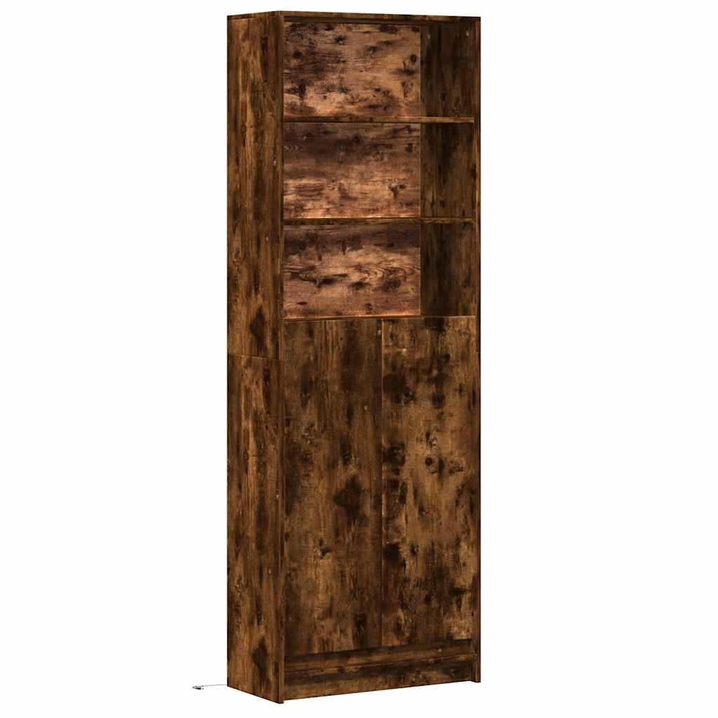 Buffet haut avec LED chêne fumé 69x32,5x200cm bois d’ingénierie - XIOS