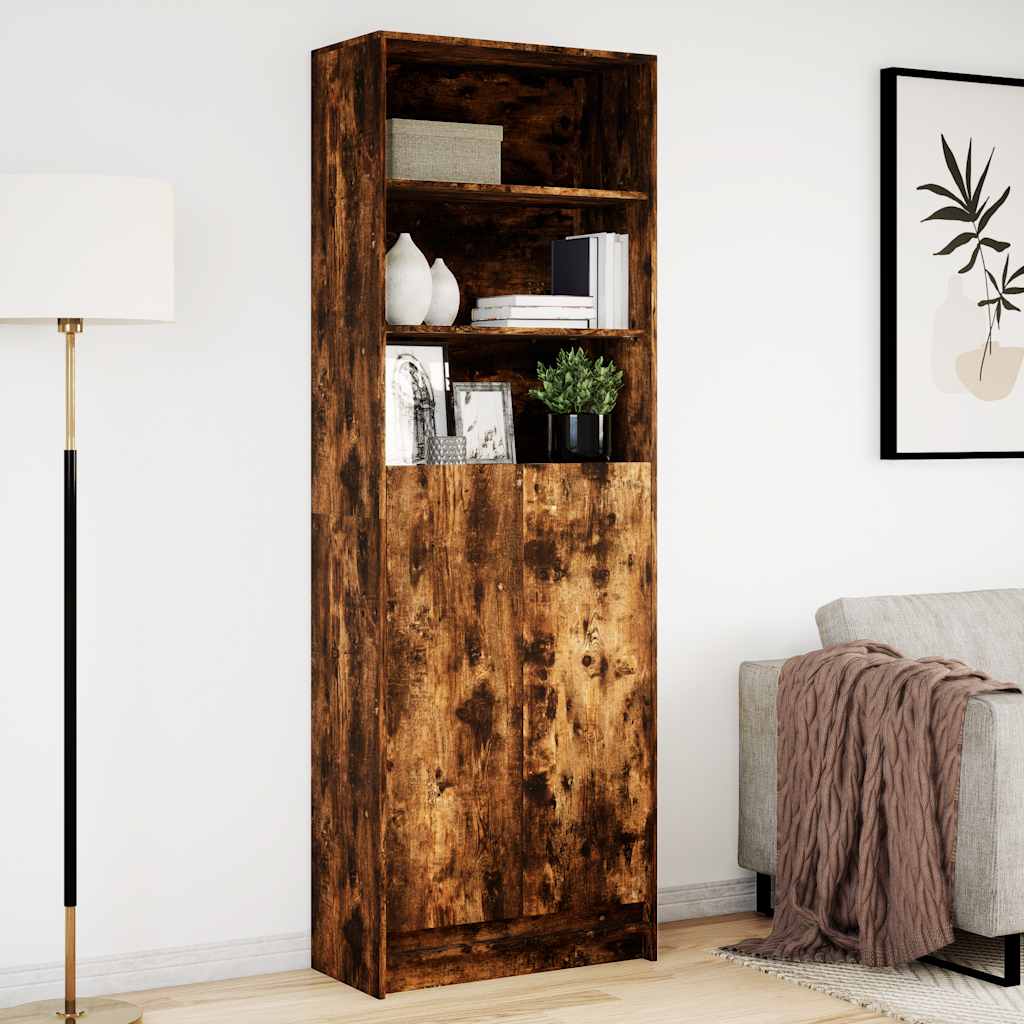 Buffet haut avec LED chêne fumé 69x32,5x200cm bois d’ingénierie - XIOS