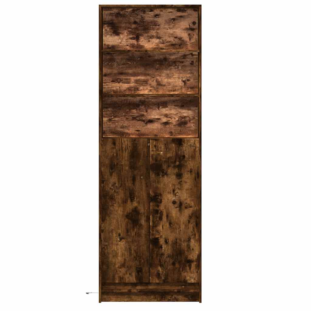 Buffet haut avec LED chêne fumé 69x32,5x200cm bois d’ingénierie - XIOS