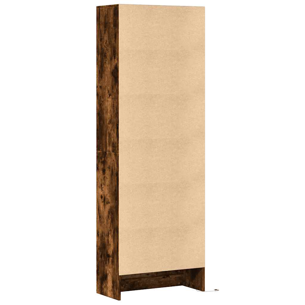Buffet haut avec LED chêne fumé 69x32,5x200cm bois d’ingénierie - XIOS