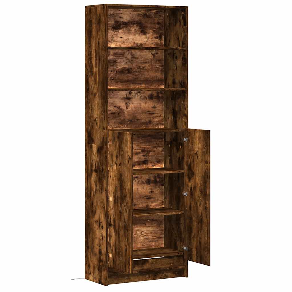 Buffet haut avec LED chêne fumé 69x32,5x200cm bois d’ingénierie - XIOS