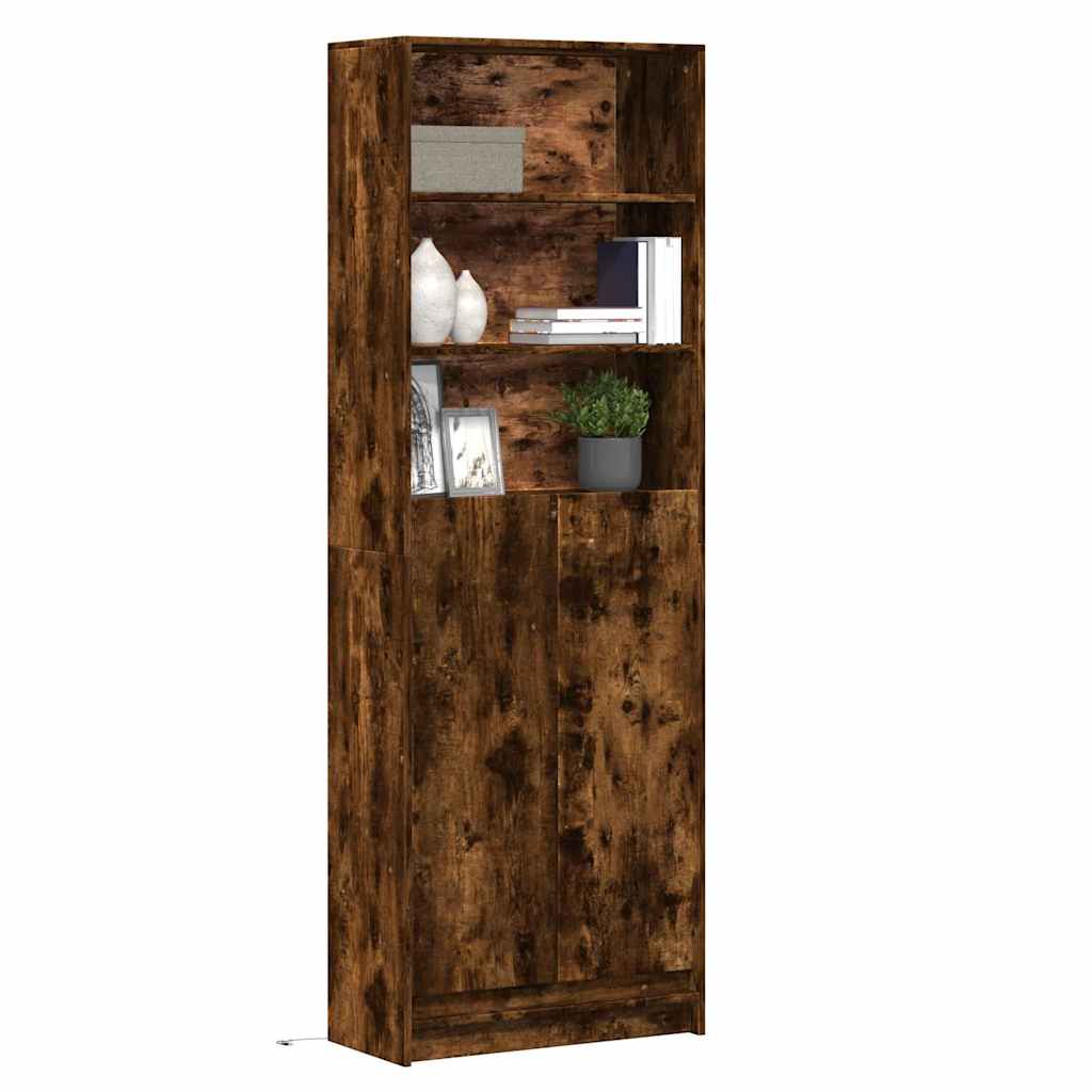 Buffet haut avec LED chêne fumé 69x32,5x200cm bois d’ingénierie - XIOS