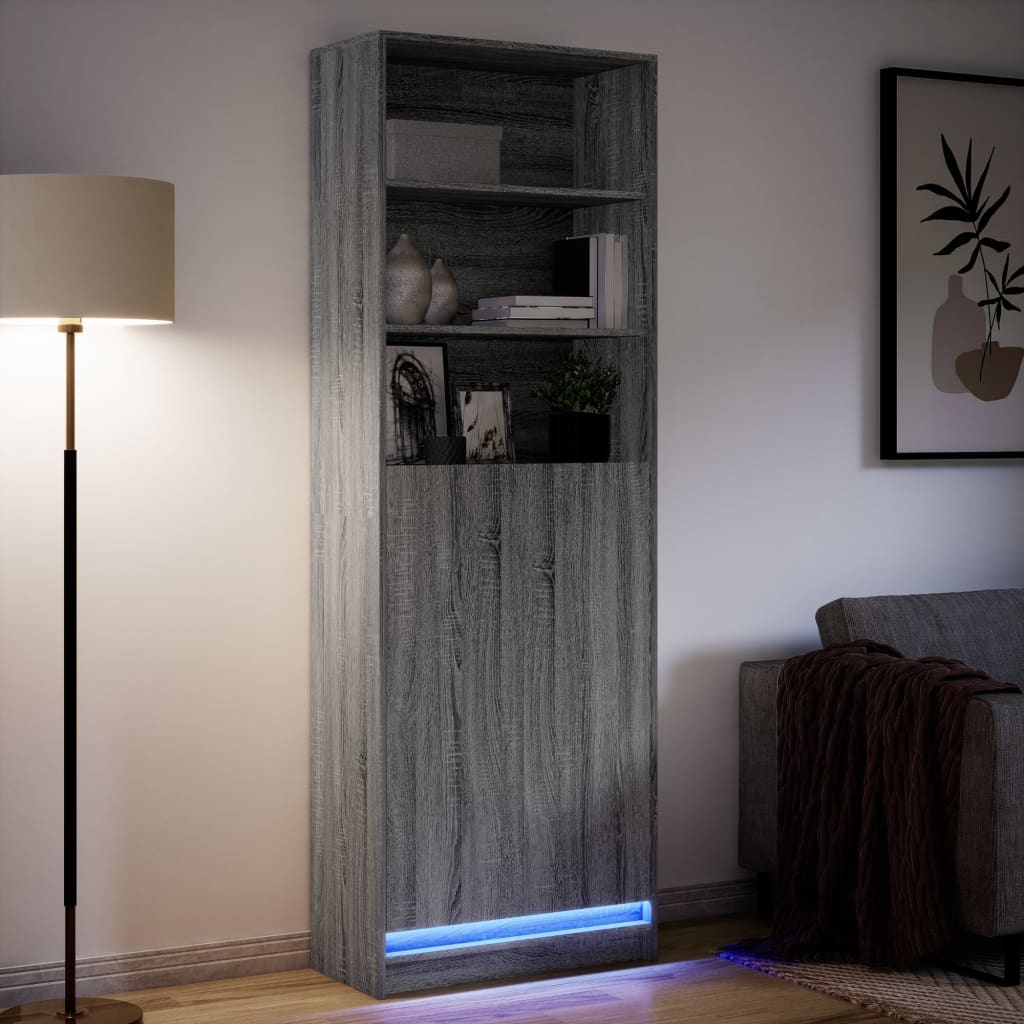 Buffet haut LED sonoma gris 69x32,5x200 cm bois d’ingénierie - XIOS