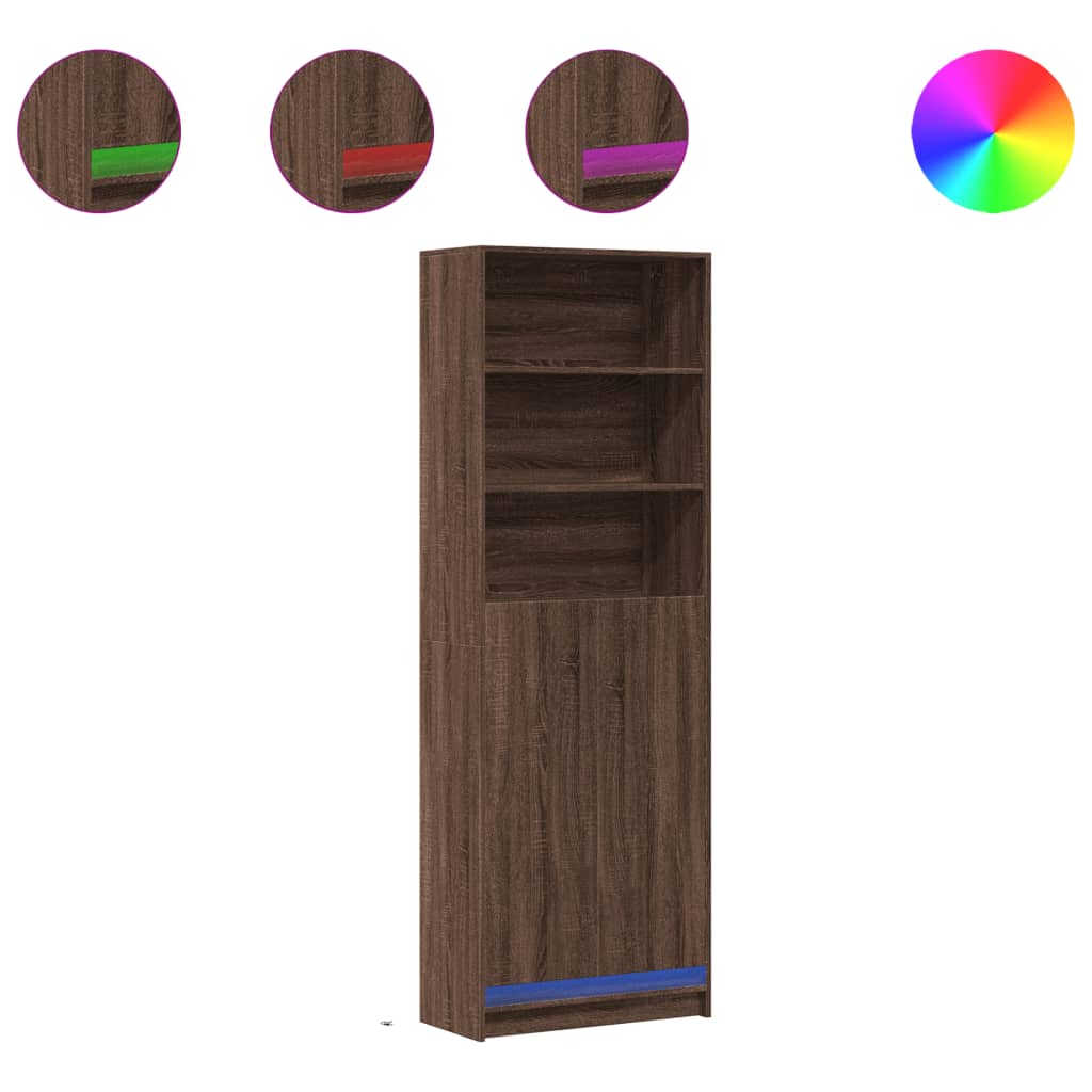 Buffet haut avec LED chêne marron 69x32,5x200cm bois ingénierie - XIOS