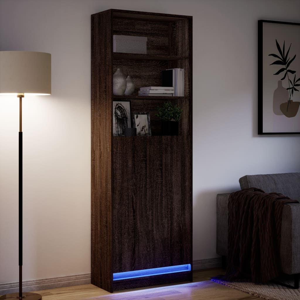 Buffet haut avec LED chêne marron 69x32,5x200cm bois ingénierie - XIOS