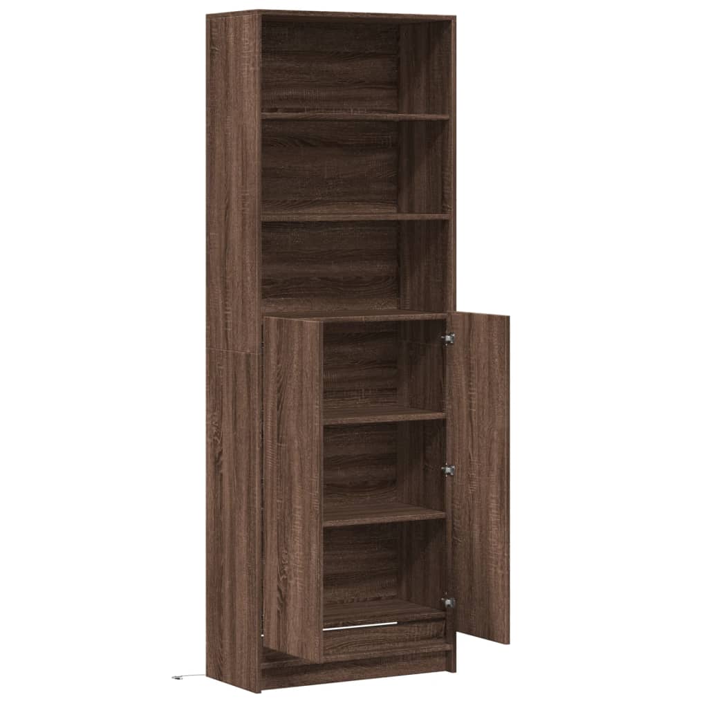 Buffet haut avec LED chêne marron 69x32,5x200cm bois ingénierie - XIOS