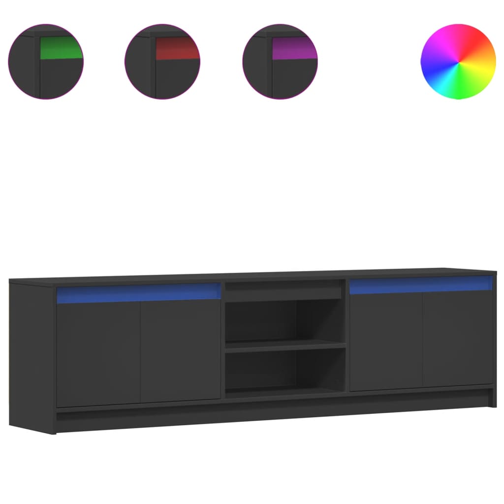 Meuble TV avec LED noir 180x34x50 cm bois d'ingénierie - XIOS