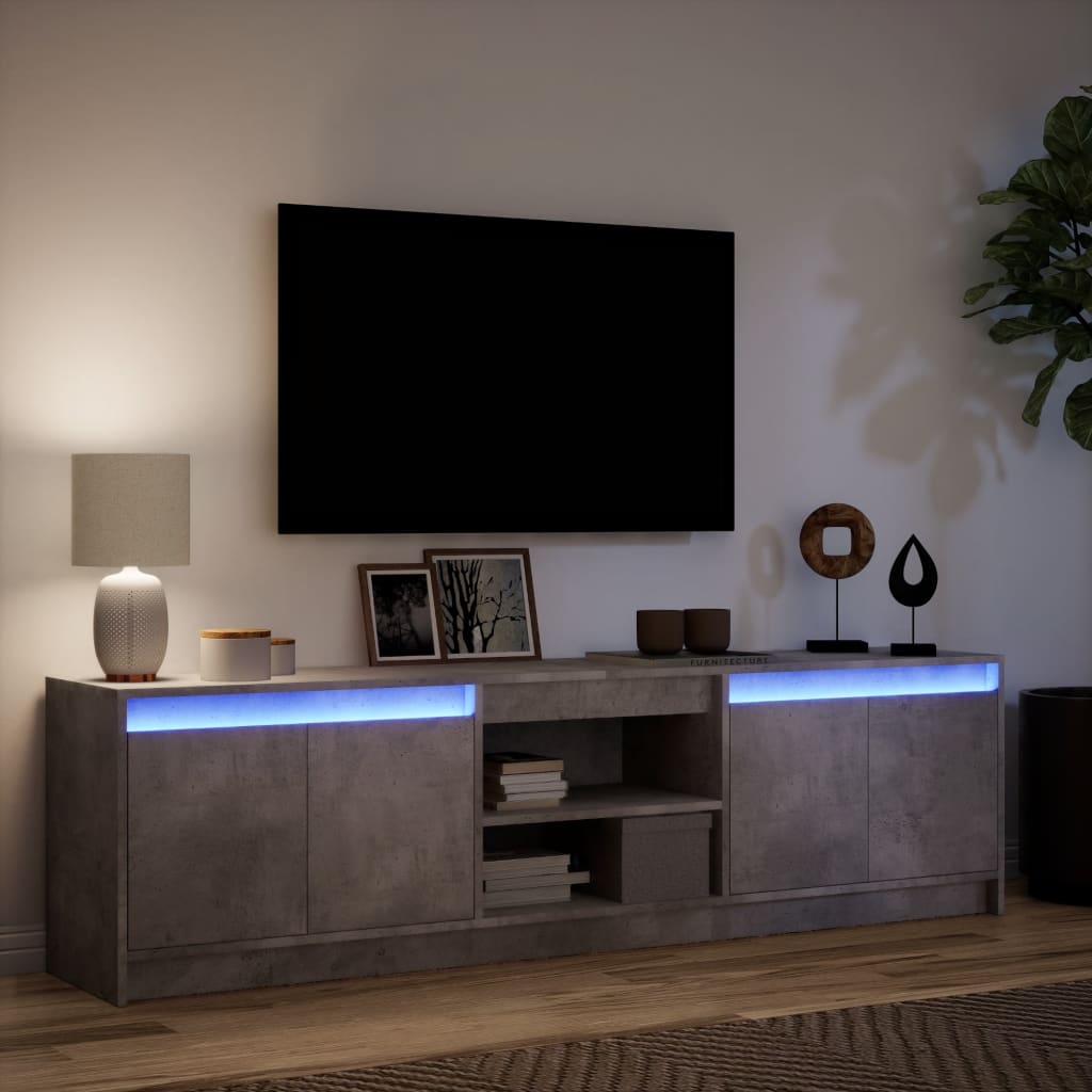 Meuble TV avec LED gris béton 180x34x50 cm bois d'ingénierie - XIOS