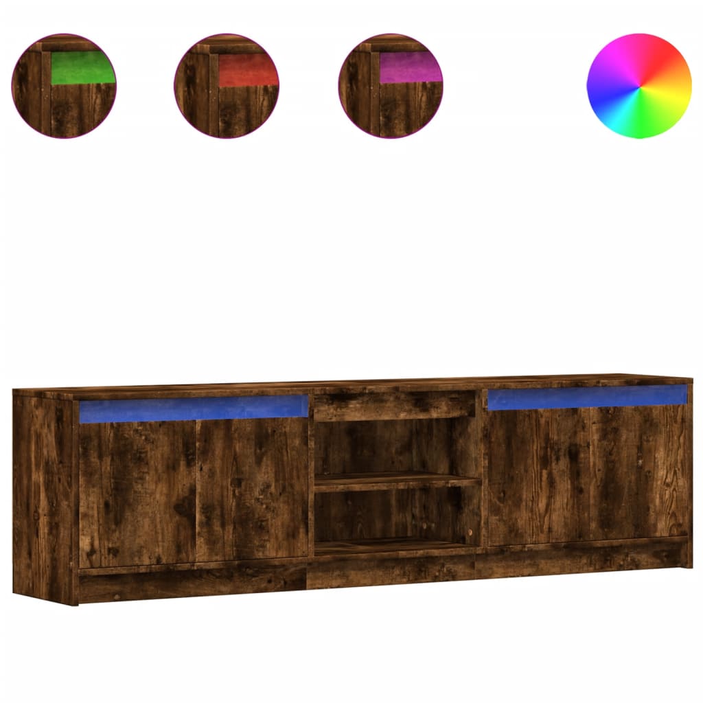Meuble TV avec LED chêne fumé 180x34x50 cm bois d'ingénierie - XIOS