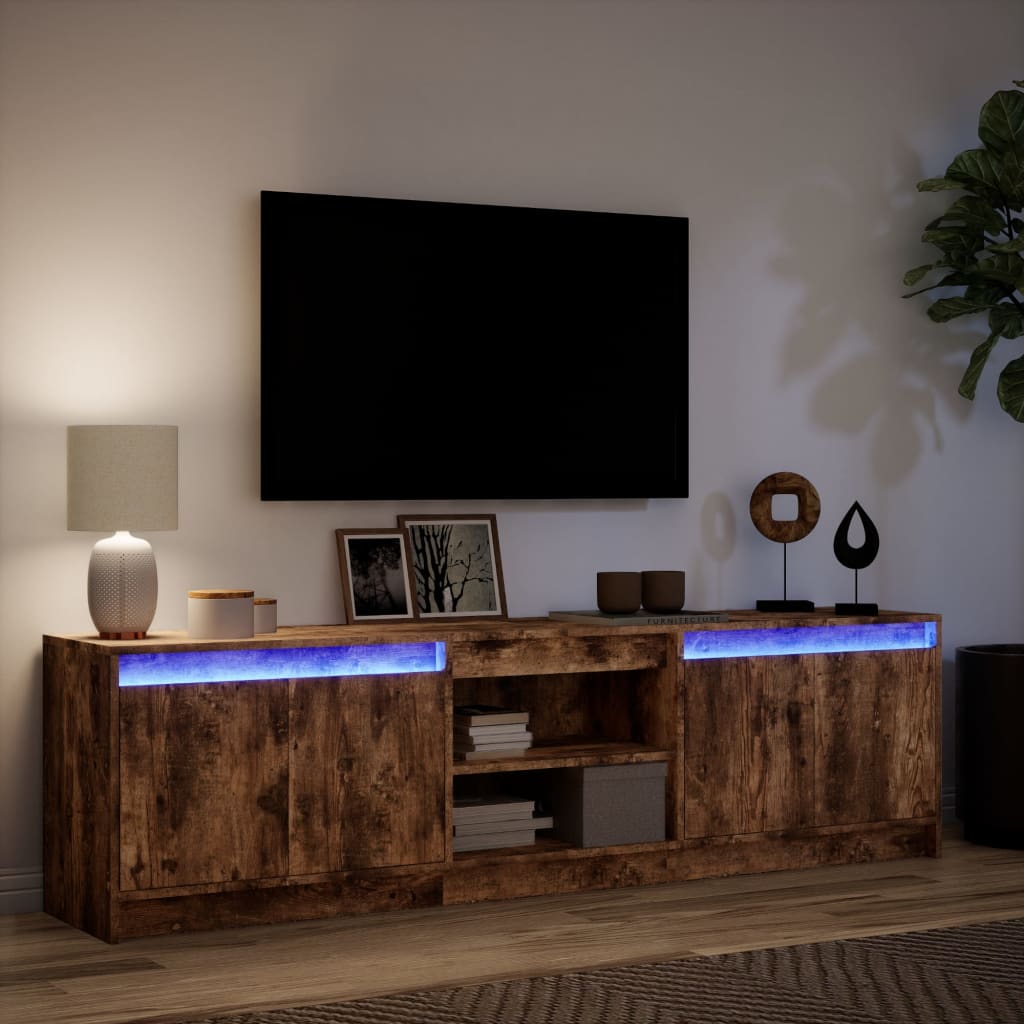 Meuble TV avec LED chêne fumé 180x34x50 cm bois d'ingénierie - XIOS