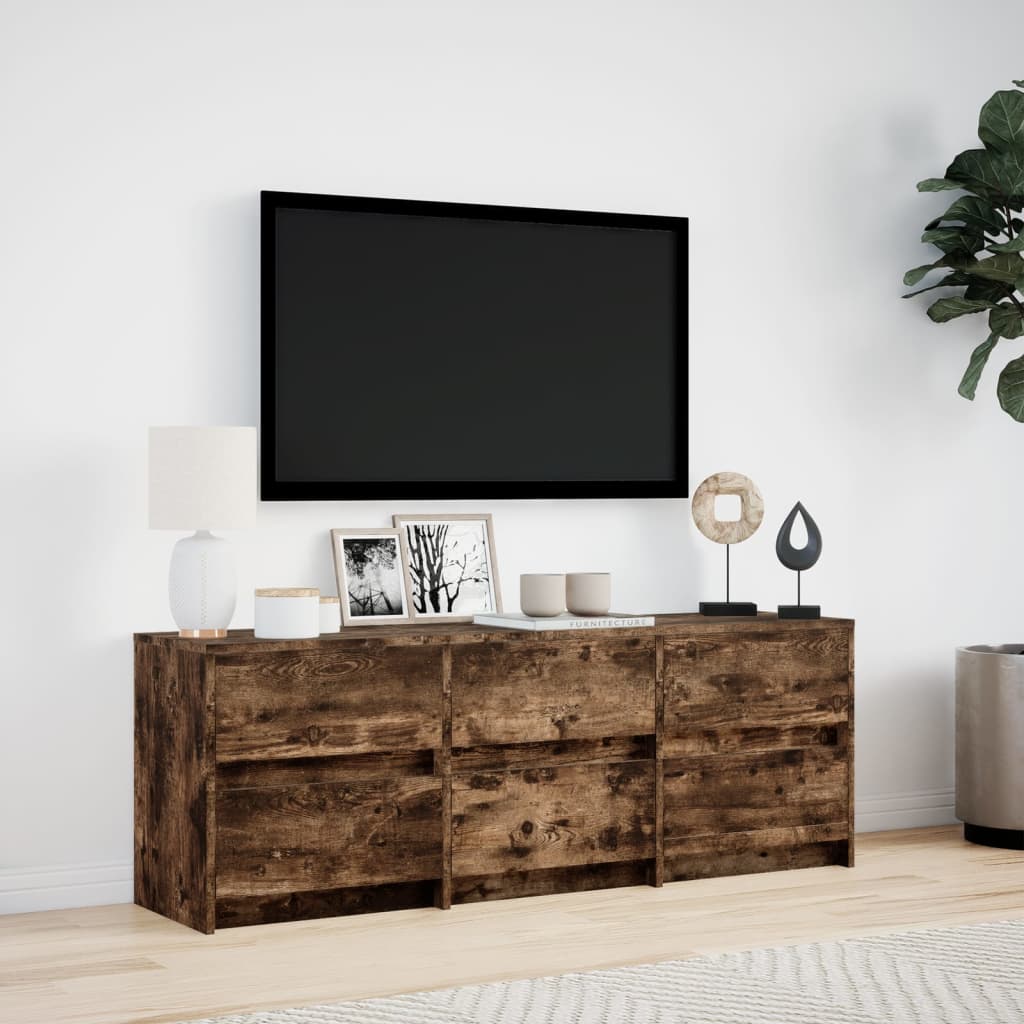 Meuble TV avec LED chêne fumé 140x34x50 cm bois d'ingénierie - XIOS