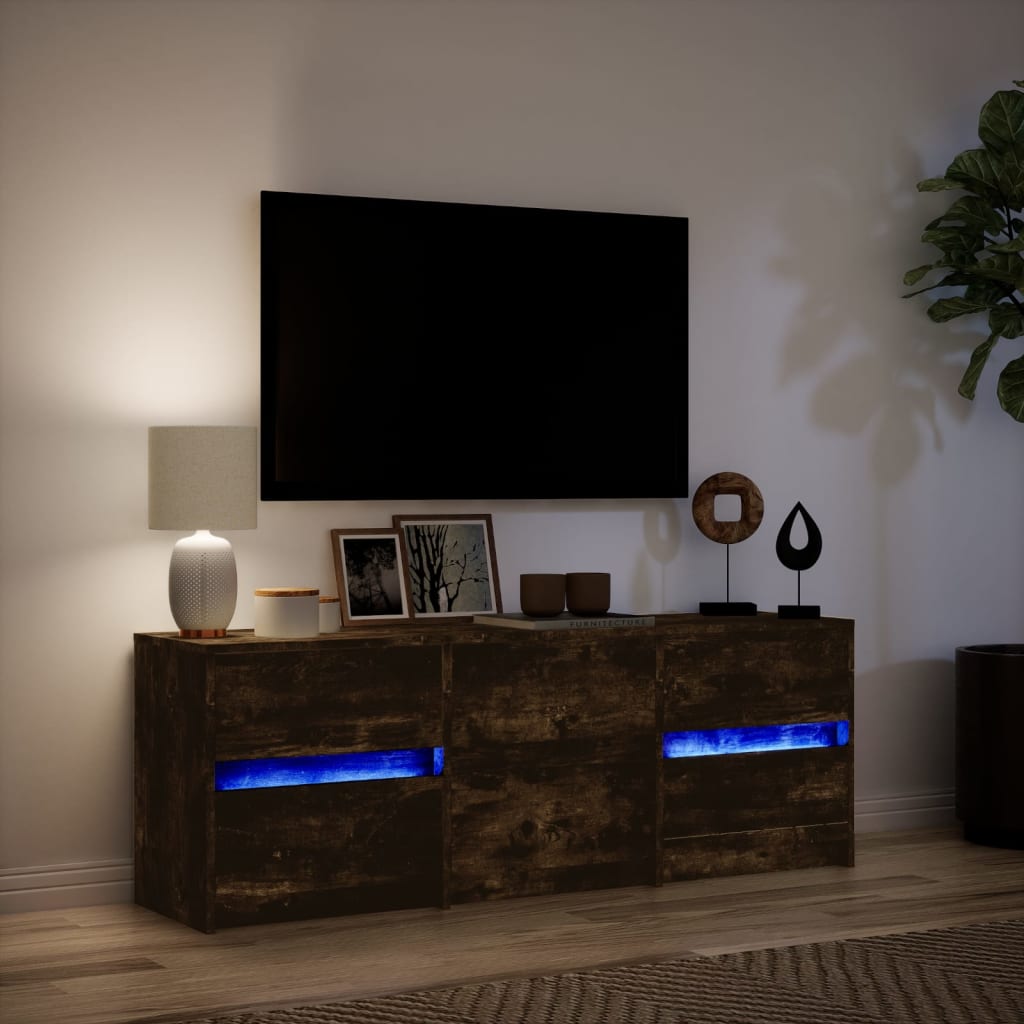Meuble TV avec LED chêne fumé 140x34x50 cm bois d'ingénierie - XIOS
