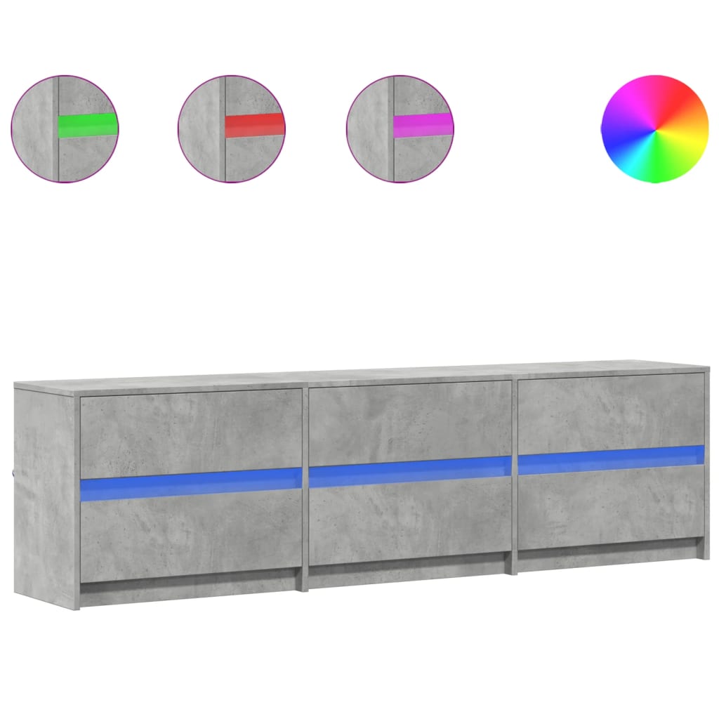 Meuble TV avec LED gris béton 180x34x50 cm bois d'ingénierie - XIOS