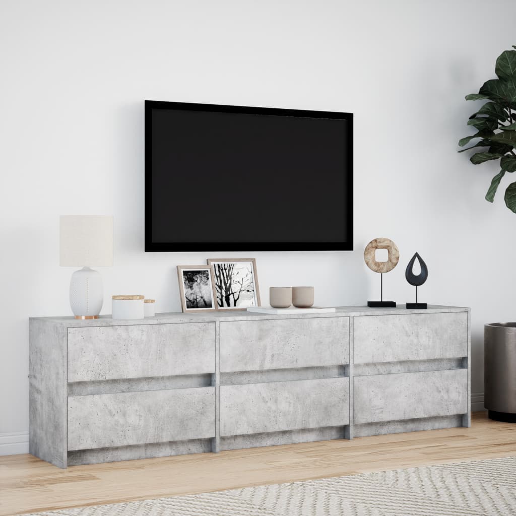 Meuble TV avec LED gris béton 180x34x50 cm bois d'ingénierie - XIOS