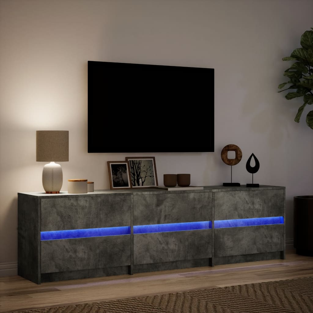 Meuble TV avec LED gris béton 180x34x50 cm bois d'ingénierie - XIOS