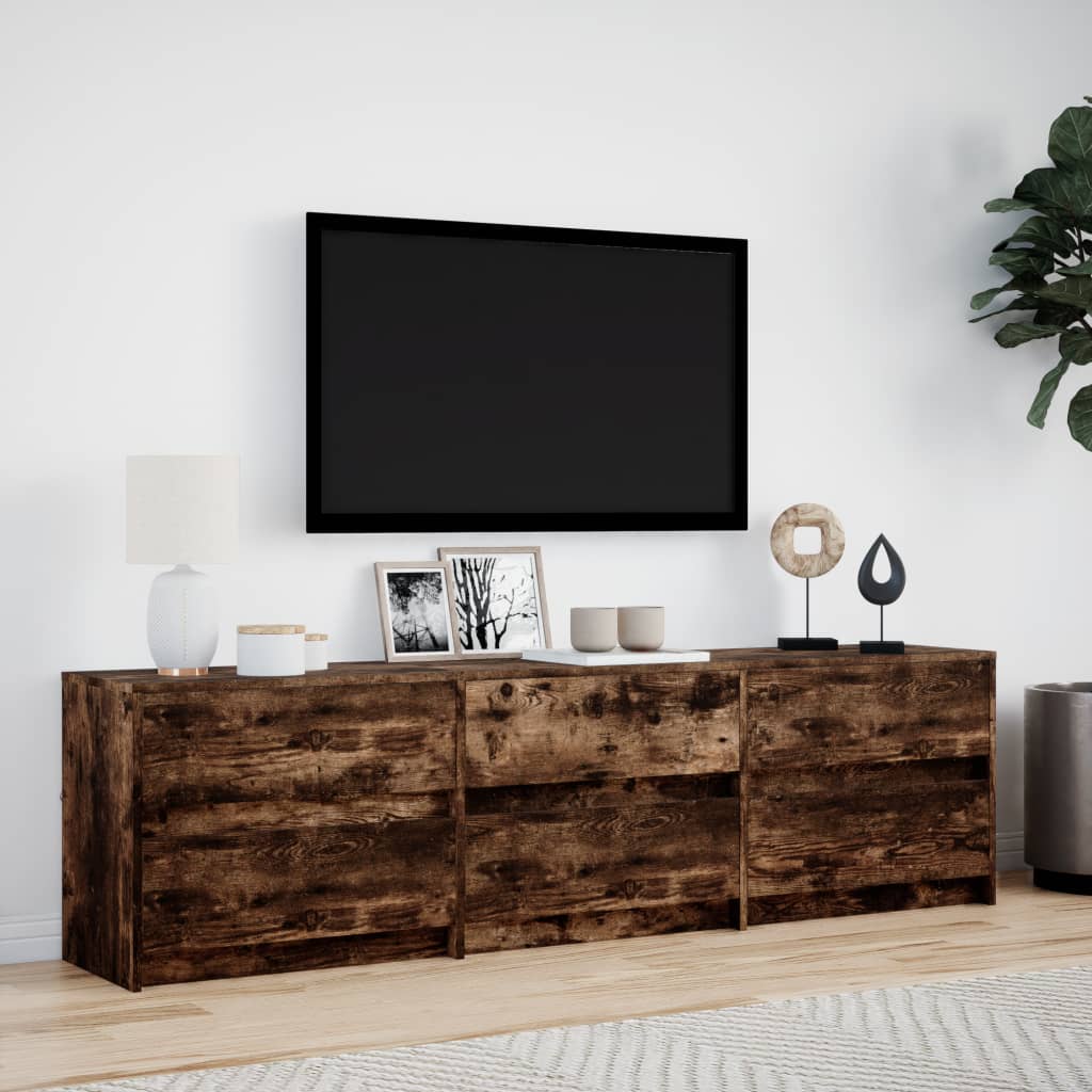 Meuble TV avec LED chêne fumé 180x34x50 cm bois d'ingénierie - XIOS