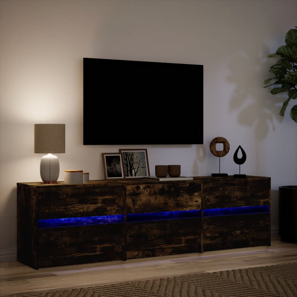 Meuble TV avec LED chêne fumé 180x34x50 cm bois d'ingénierie - XIOS
