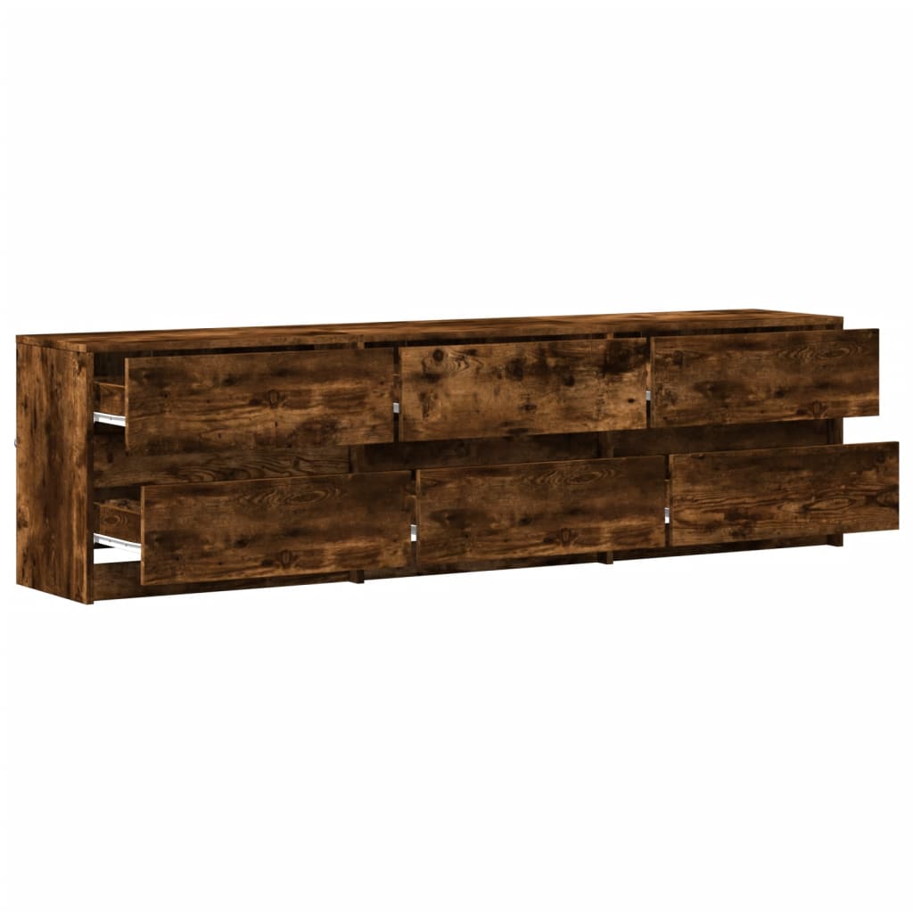 Meuble TV avec LED chêne fumé 180x34x50 cm bois d'ingénierie - XIOS