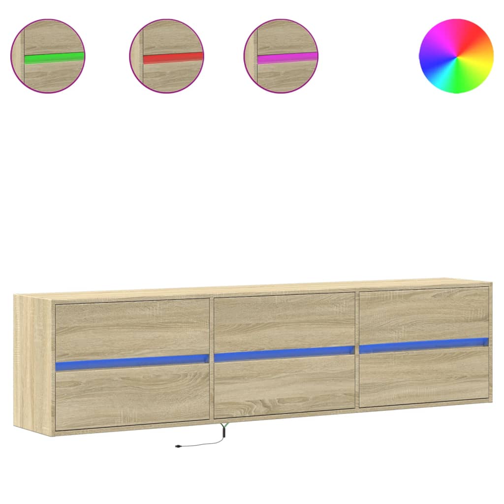 Meuble TV mural avec LED chêne sonoma 180x31x45 cm - XIOS